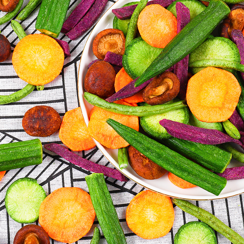 Colorful fried mixed vegetable chips texture detail