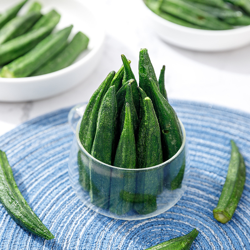 Golden green fried okra texture detail