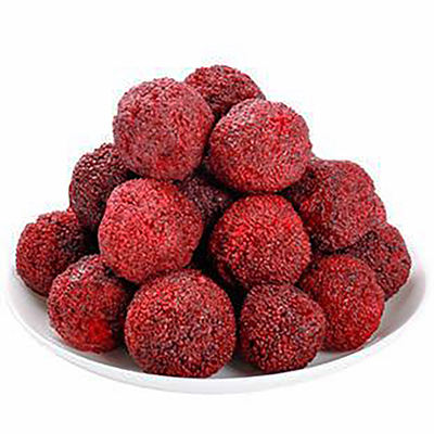 Freeze dried bayberry overview, deep red whole berries with signature bumpy texture
