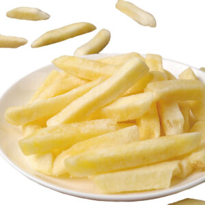 Vacuum fried potato chips overview, light golden thin slices from VF process
