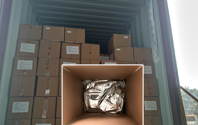 Dehydrated carrot granules in kraft cartons ready for export from Xiamen port