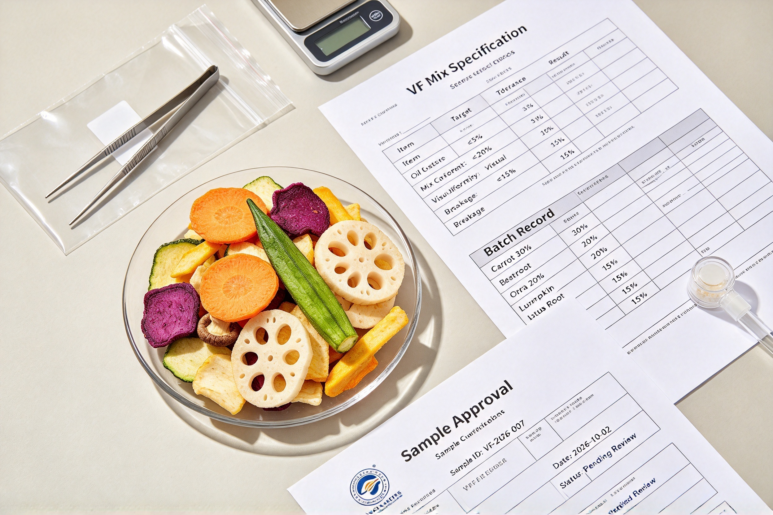 custom vacuum fried vegetable mix specification and document review