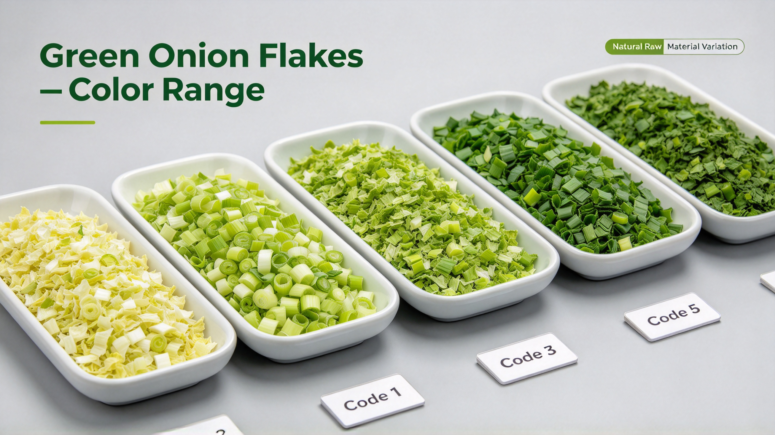 dehydrated green onion color range samples for bulk food manufacturing buyers